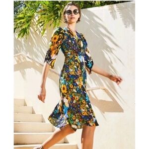 Kobi Halperin Kailyn Floral V-neckline Ruching Details Dress Size M Classy